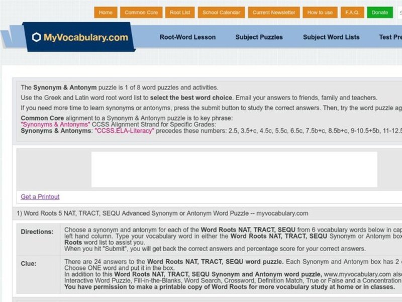 Word Roots: Nat, Tract, Sequ Interactive