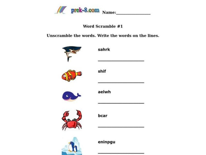 Word Scramble #1 Worksheet