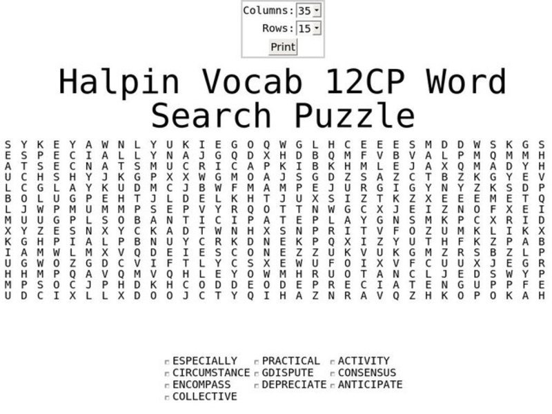 Word Search Worksheet