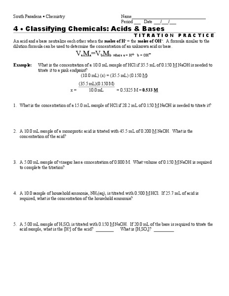 Acids and Bases Worksheet
