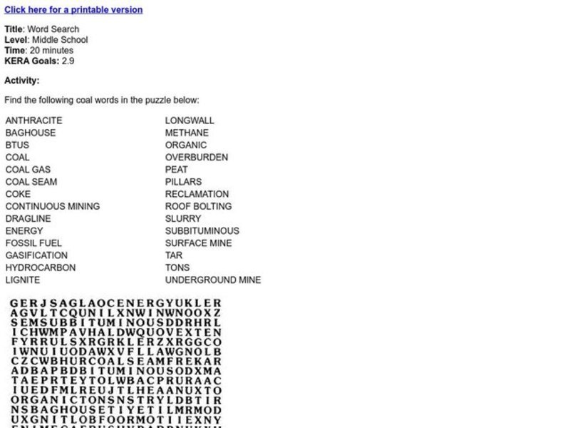 Word Search Worksheet
