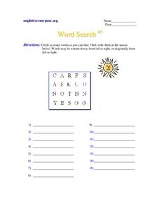 Word Search #3 Worksheet