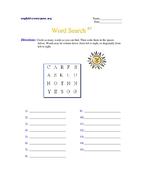 Word Search #3 Worksheet