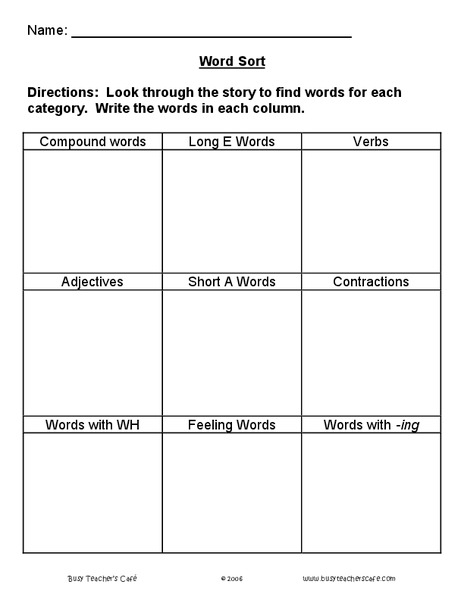 Word Sort Organizer