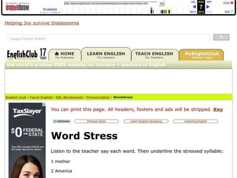 Word Stress Worksheet