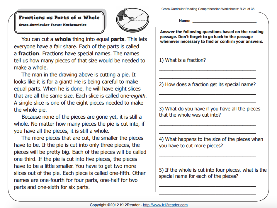 Fractions as Parts of a Whole Worksheet