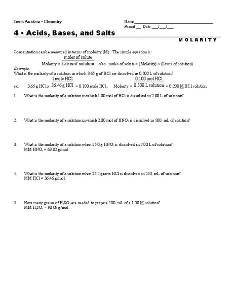 Acids, Bases and Salts Worksheet