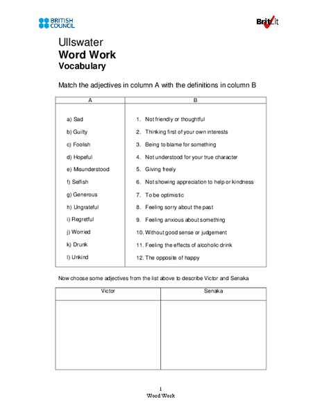 Word Work Worksheet