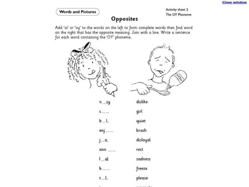Words and Pictures Worksheet