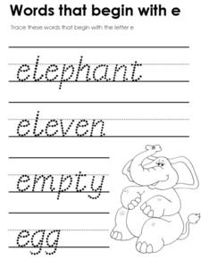 Words That Begin With e Worksheet