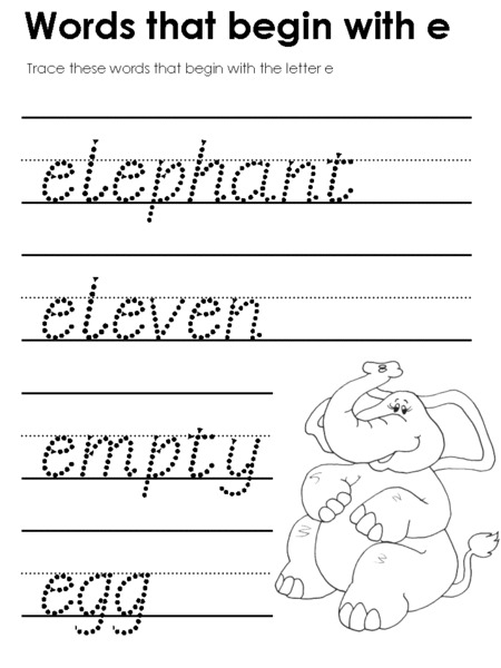 Words That Begin With e Worksheet