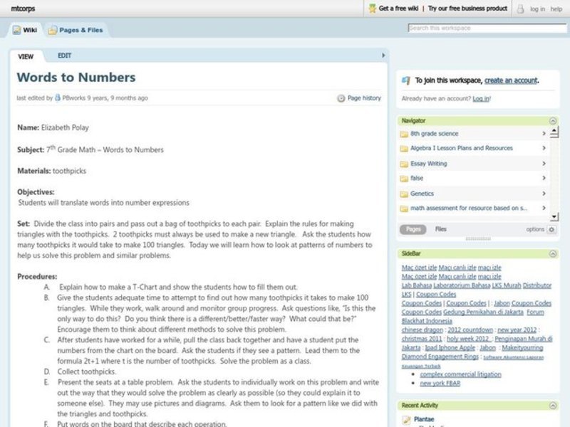 Words to Numbers Lesson Plan