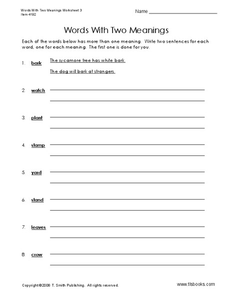 Words with Two Meanings Worksheet