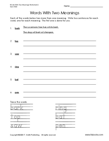 Words With Two Meanings Worksheet