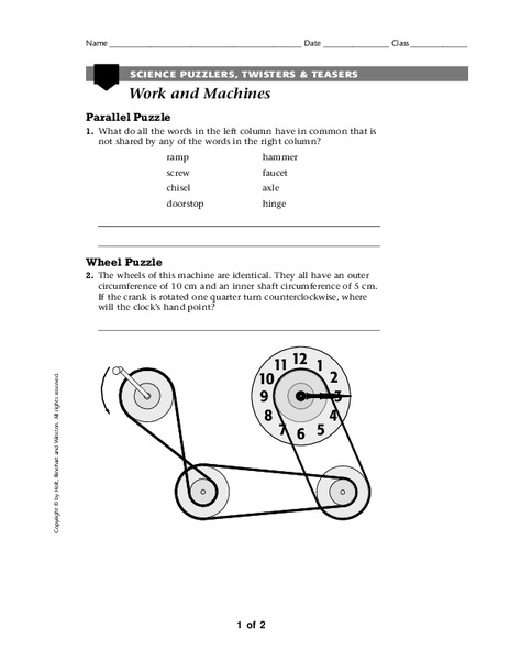 Work and Machines Worksheet