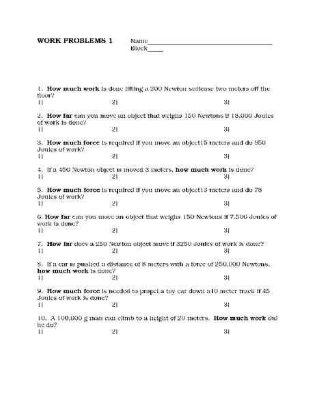 Work Problems Worksheet