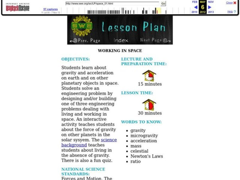Working in Space Lesson Plan