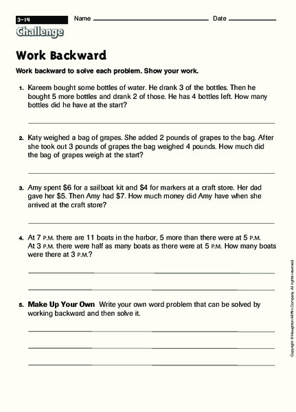 Work Backward Worksheet
