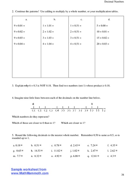 Working With Decimals Worksheet