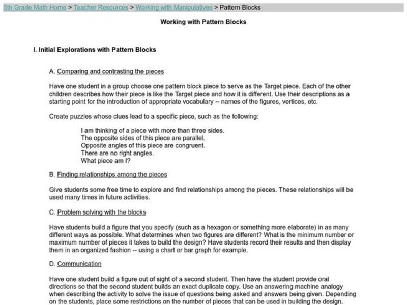 Working With Pattern Blocks Lesson Plan