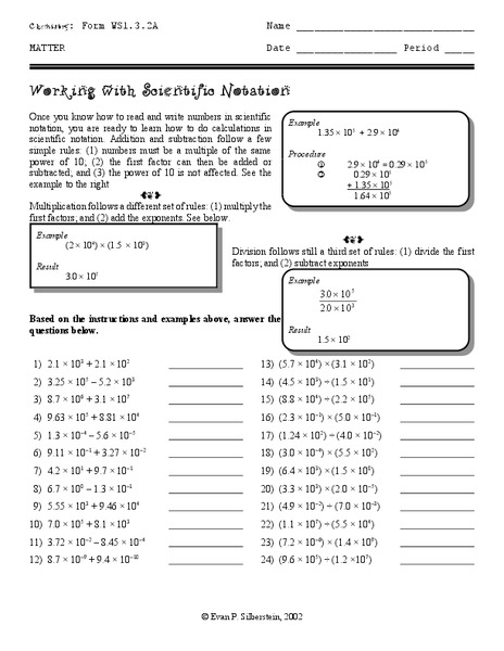 Working with Scientific Notation Worksheet