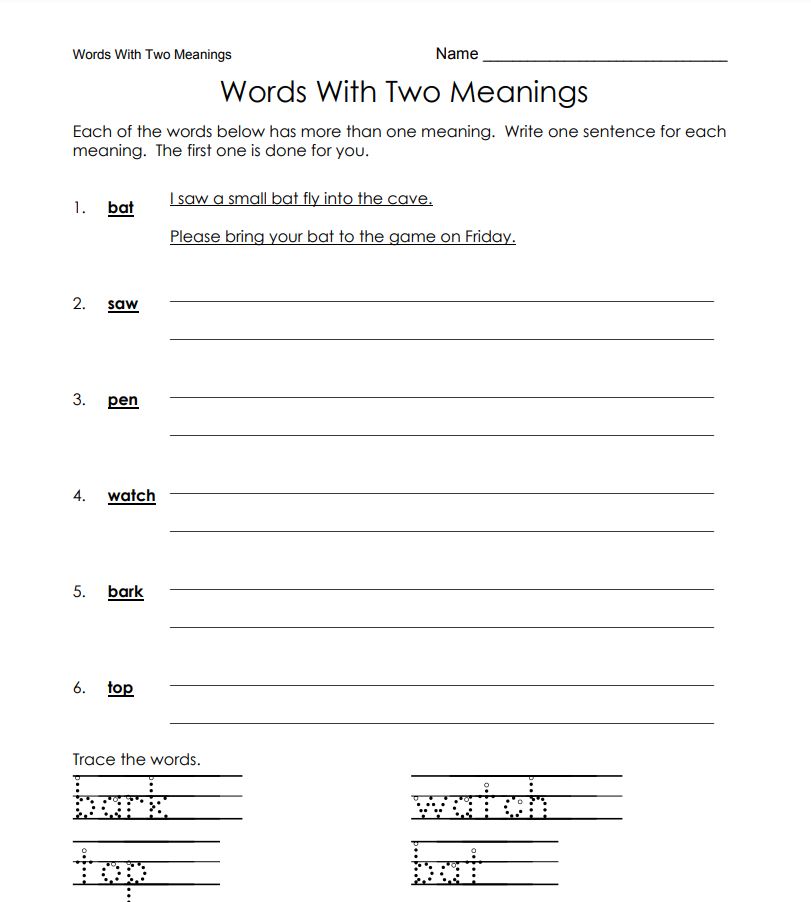 Words With Two Meanings Lesson Plan