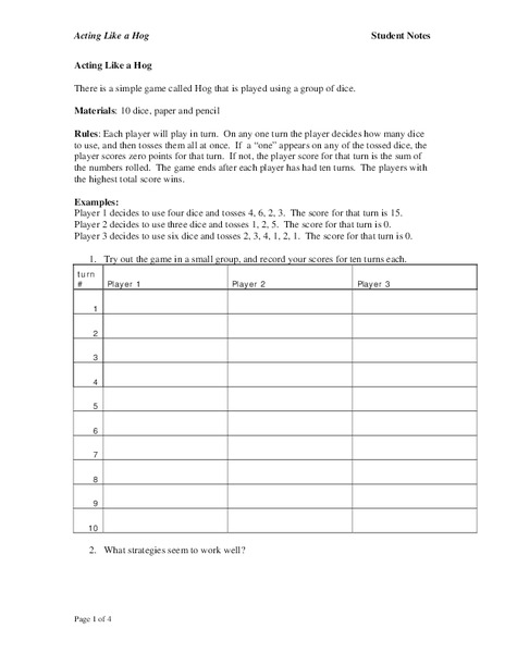 Acting Like a Hog Lesson Plan