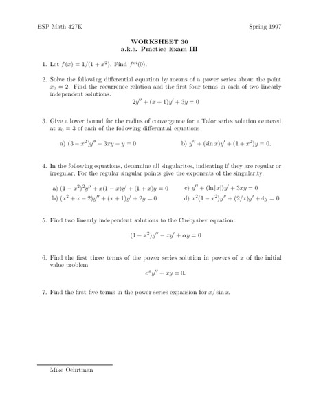 Worksheet 30 Worksheet