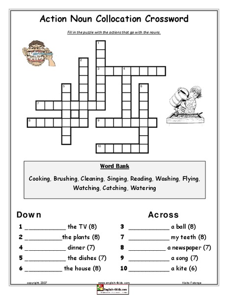 Action Noun Collocation Crossword Lesson Plan