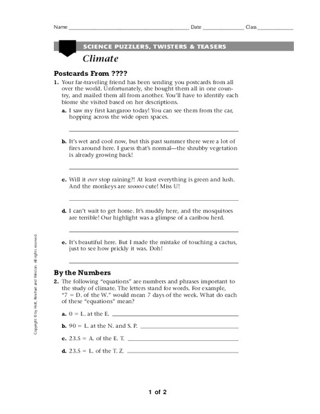 World Climates Worksheet