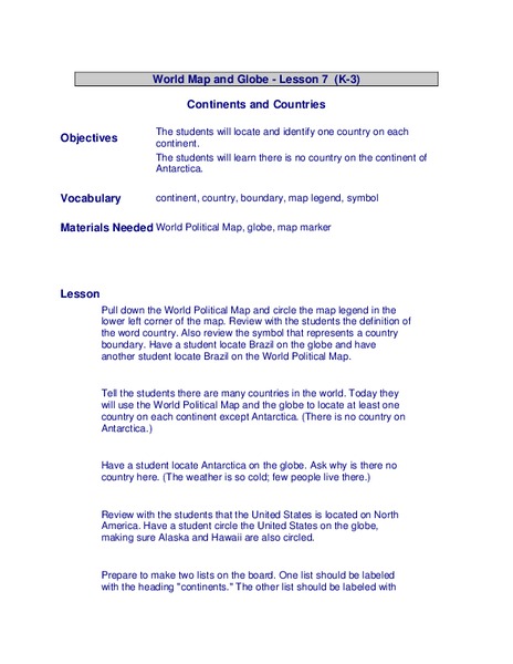 World Map and Globe Lesson Plan