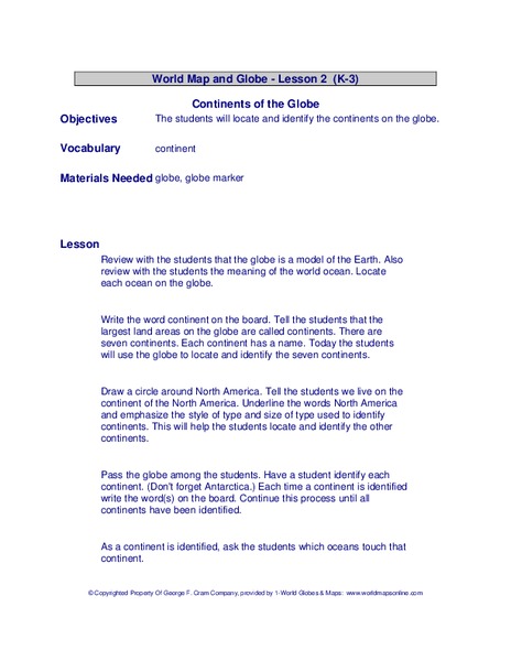 World Map and Globe Lesson Plan