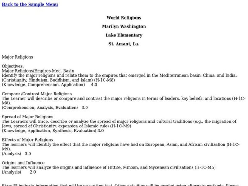 World Religions Lesson Plan