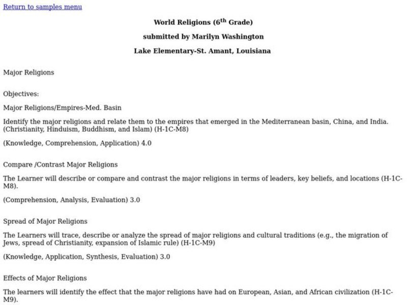World Religions Lesson Plan