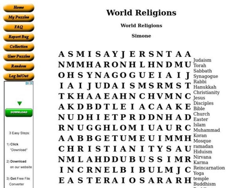 World Religions Worksheet