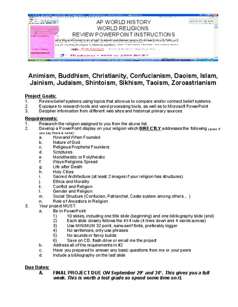 World Religions Activity
