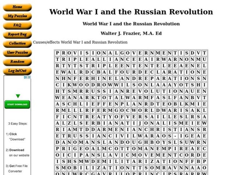 World War I and the Russian Revolution Worksheet