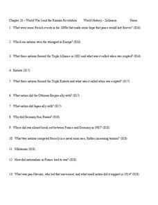 World War I and the Russian Revolution Worksheet