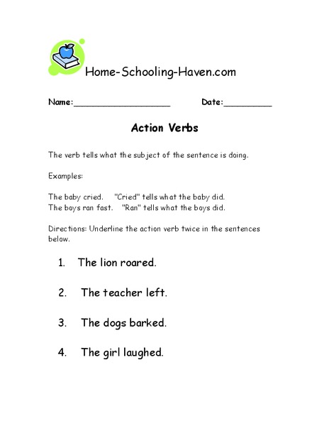 Action Verbs Worksheet