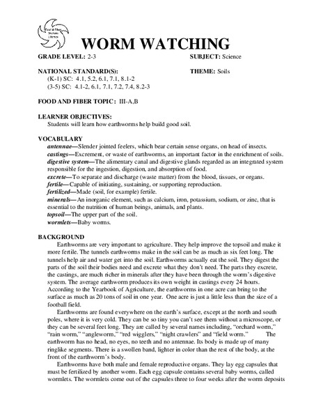 WORM WATCHING Lesson Plan