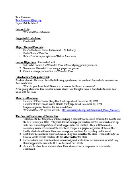 Wounded Knee Massacre Lesson Plan