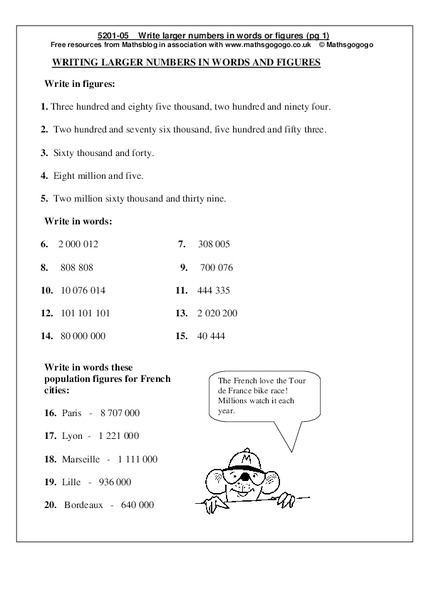 Write Larger Numbers in Words or Figures Worksheet