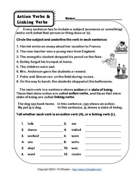 Action Verbs and Linking Verbs Worksheet