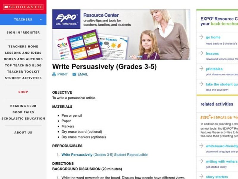 Write Persuasively (Grades 3-5) Lesson Plan