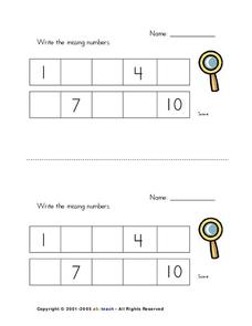 Write the Missing Numbers Worksheet