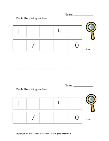 Write the Missing Numbers Worksheet