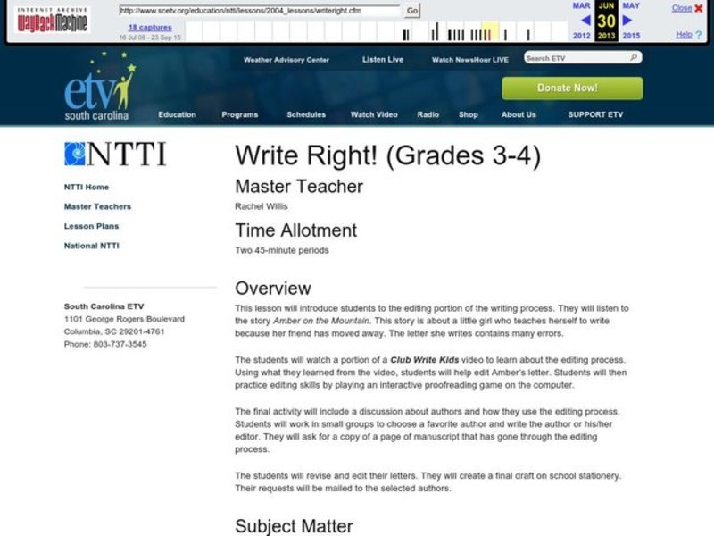 Write Right! Lesson Plan