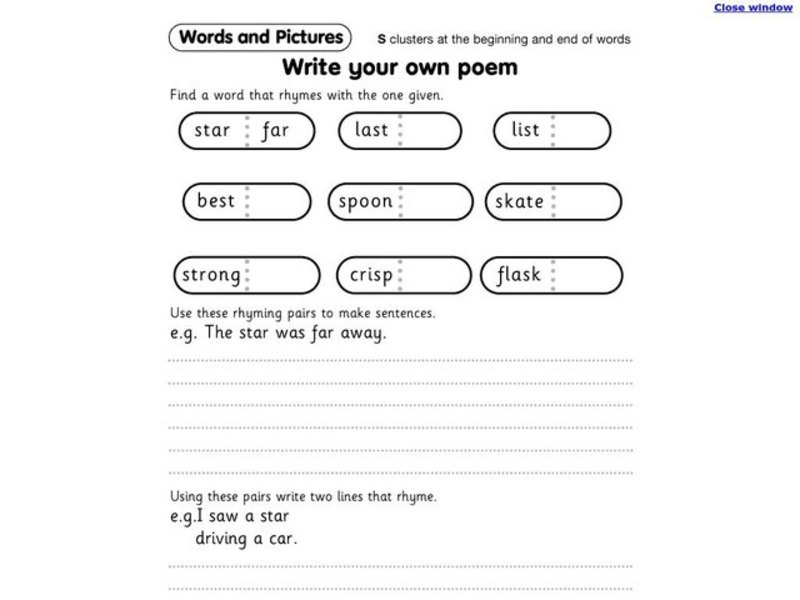 Write Your Own Poem Worksheet