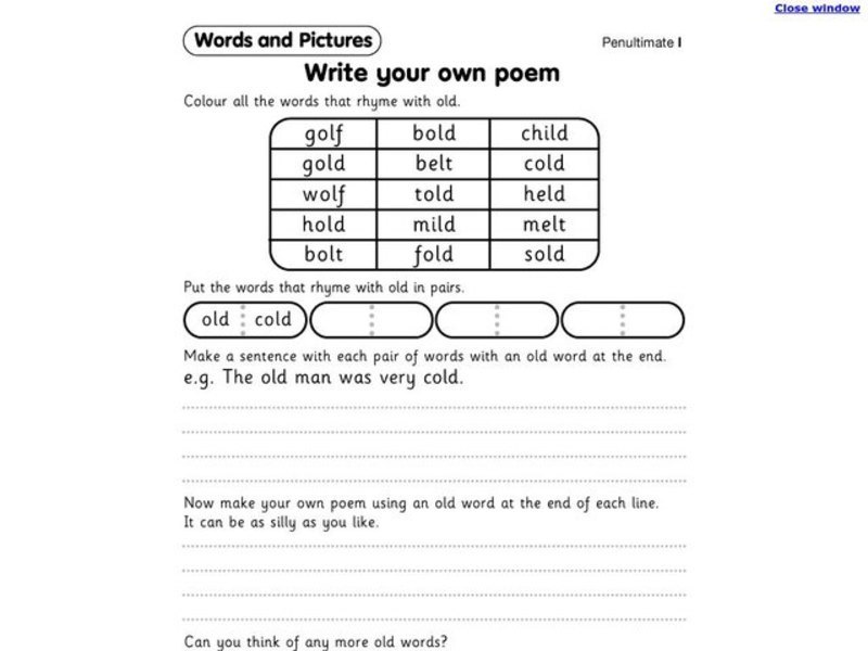 Write Your Own Poem Worksheet