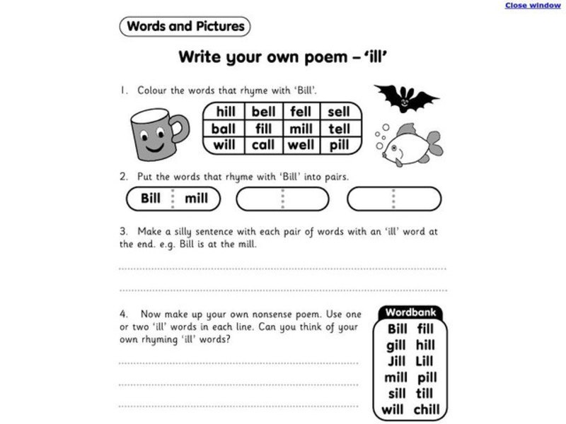 Write Your Own Poem 'ill' Worksheet